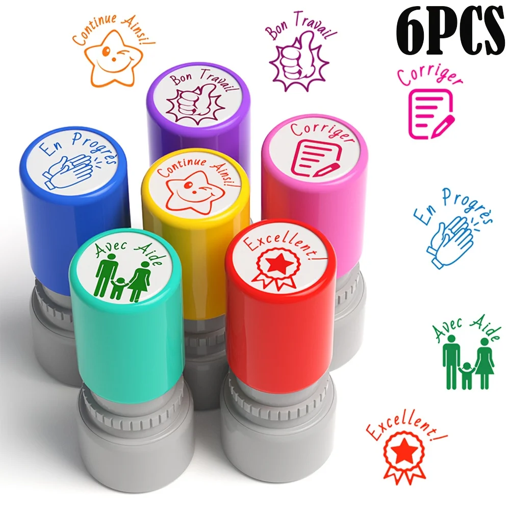 

6/12 цветных штампов с подставкой, штамп для оценки в классе, штамп для подписи на домашних заданиях, учительский штамп