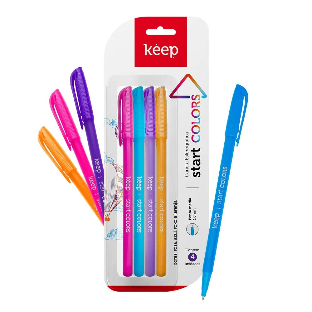 1.0mm 4 Colors Blister Medium Tip Ballpoint Pen with 4 Units Keep - EI097