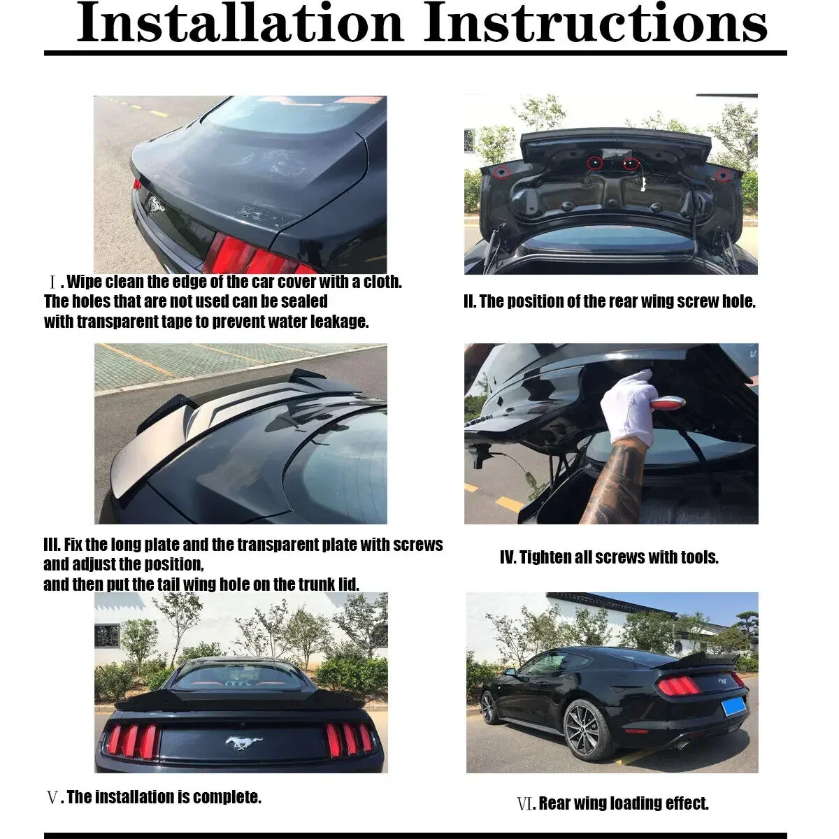 For Ford Mustang GT Coupe 2015-20 Smoke/Black Highkick Trunk Spoiler Wicker Bill