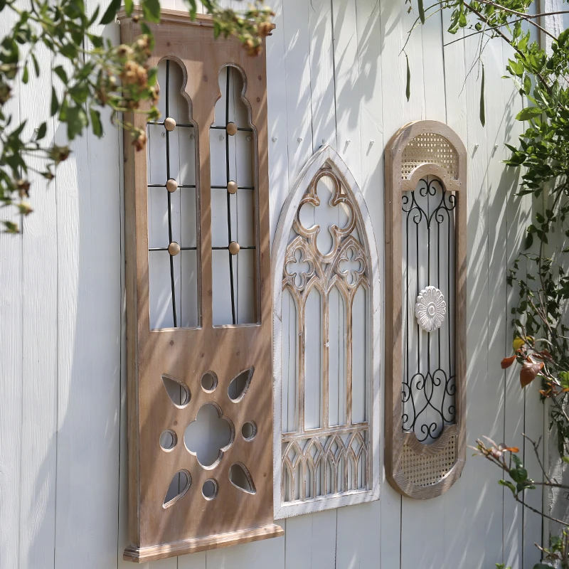 

Wooden wrought iron retro wall decoration, old fake window wall decoration, entrance decoration TV cabinet background wall hangi