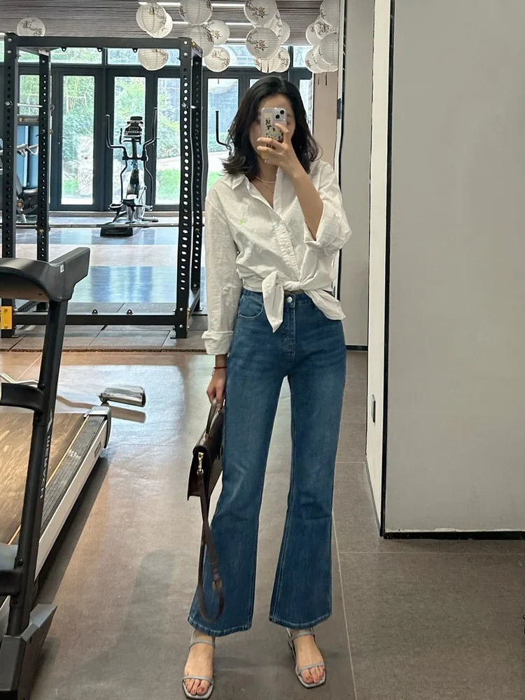 

Темно-синие эластичные женские джинсы с высокой талией в стиле ретро, удобные эластичные утягивающие джинсовые брюки, повседневные хлопковые...