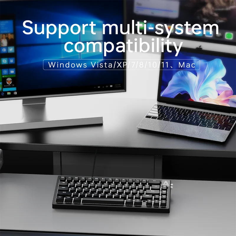 Ajazz Ak650 Wired Mechanical Keyboard Volume Knob Gasket Structure Full Key Hot Swappable Full-Color Rgb Effect Game Keyboards