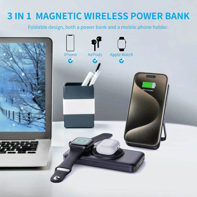 10000mAh Macsafe Portable Magnetic Wireless Charger Power Bank For iphone 15 14 13 Pro Max External Auxiliary Battery Pack