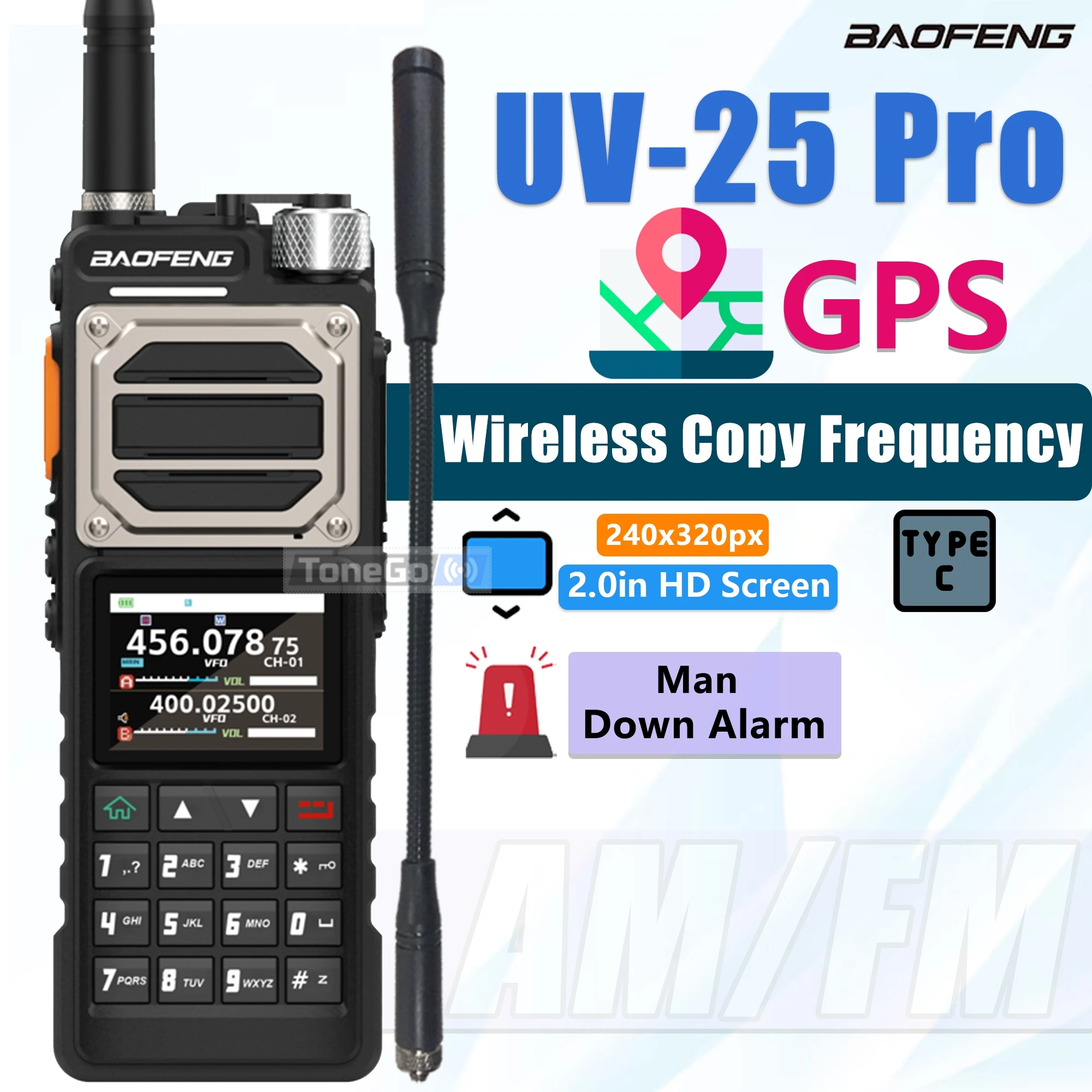 baofeng-uv-25-pro-gps-multi-band-walkie-talkie-1000ch-am-type-c-charger-long-range-fall-alarm-wireless-copy-frequency-ham-radio