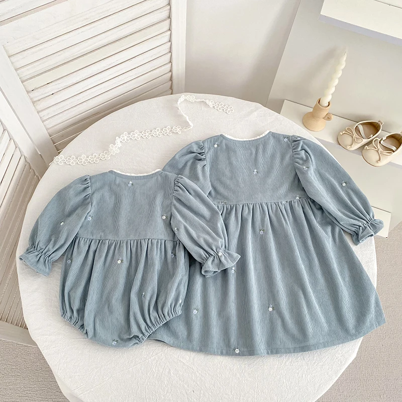 Baby-Strampler aus Cord mit langen Ärmeln, Blumenstickerei, großer Schleife und Rüschenbesatz, Neugeborenen-Bodysuit, Herbst-Babykleidung, 0-24 Monate – Detail 17