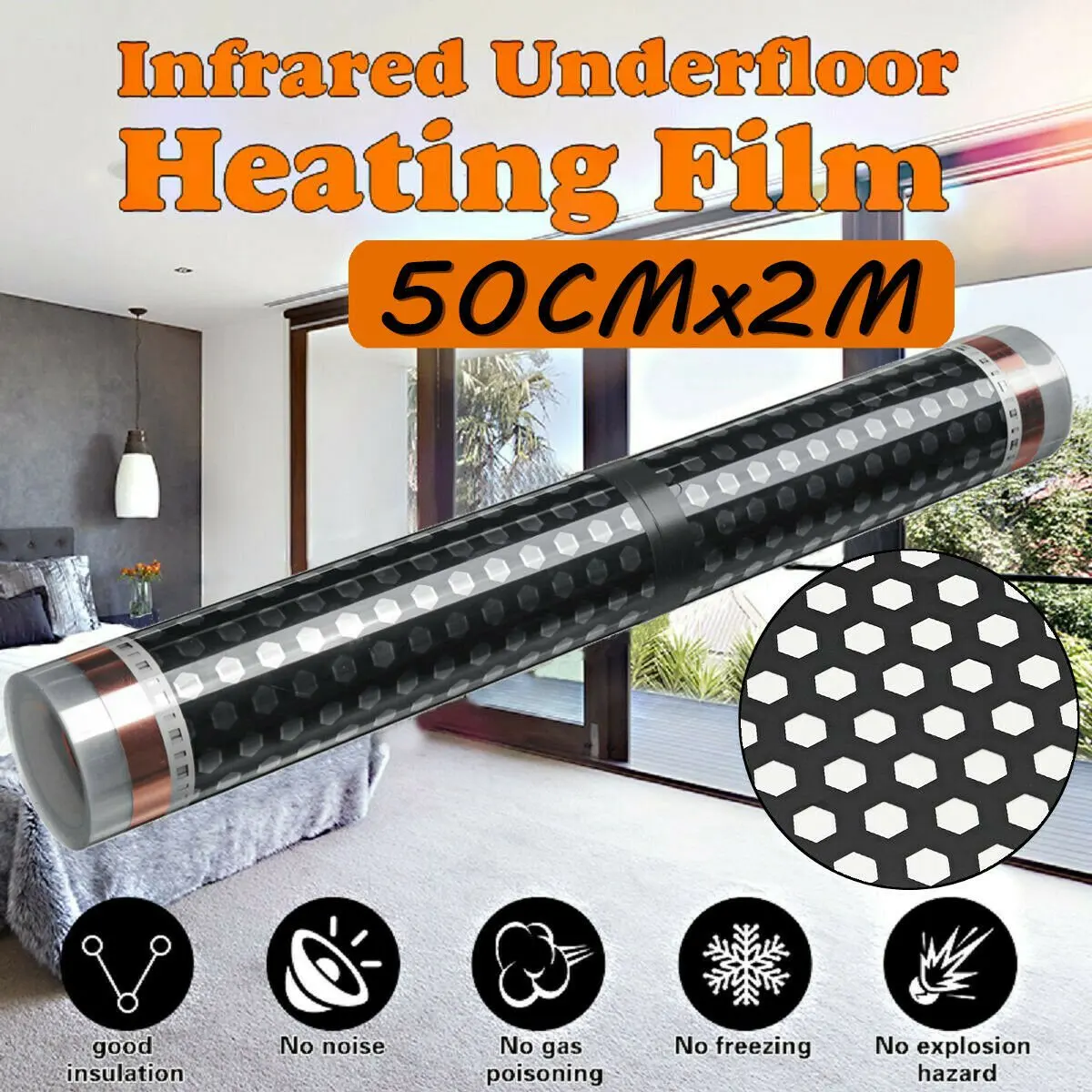[LXYA68Z!] Floor Heating 50Cmx2m Honeycomb Heater Electric Infrared Heated Floor Film 220V
