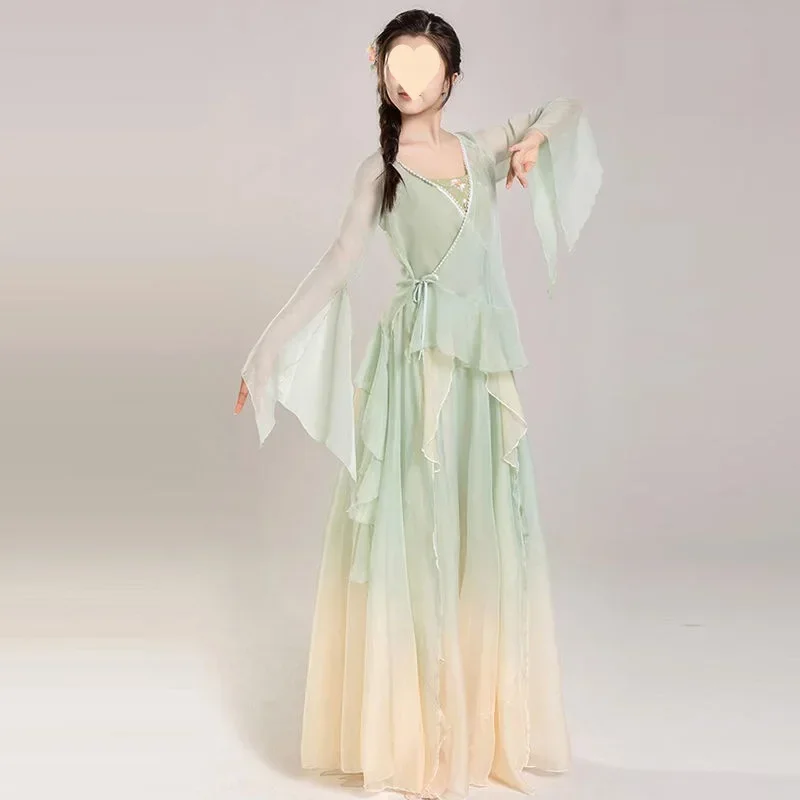 

Классическая танцевальная одежда, марлевая одежда для тела, весенне-летняя одежда с длинными рукавами, китайская танцевальная одежда