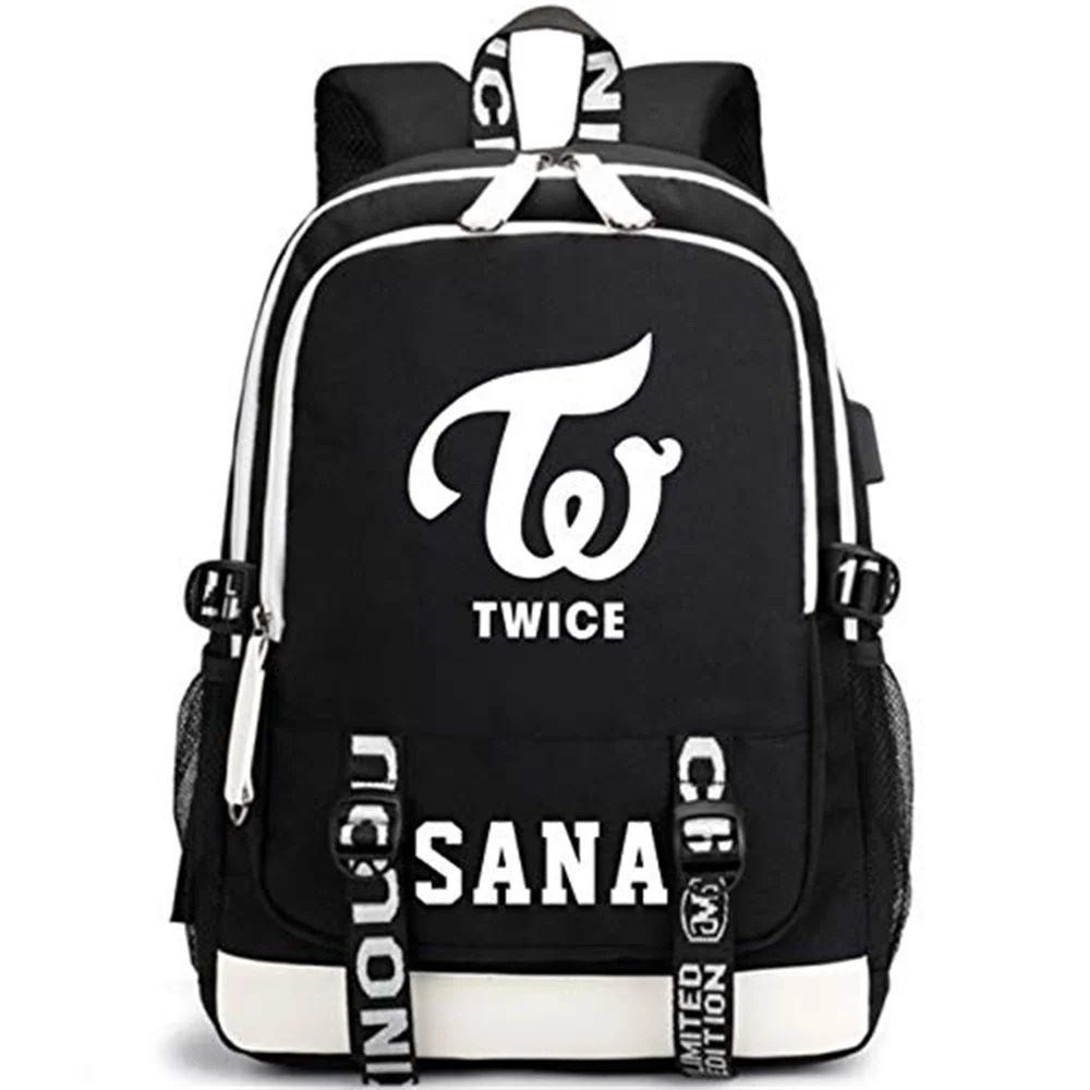 KPOP Twice Large Capacity USB Charging Book Bag Mochila Travel Bag Sana Momo Backpacks Gift Fans Collection