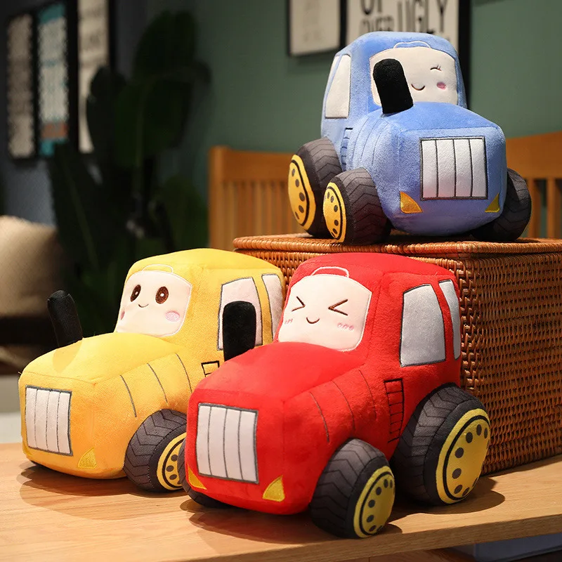 Creative  Anime Tractor Pillow Plush Toy Fire Fighting Truck Stuffed Car Plushies Doll Cartoon Soft Toys for Boys Children Gifts