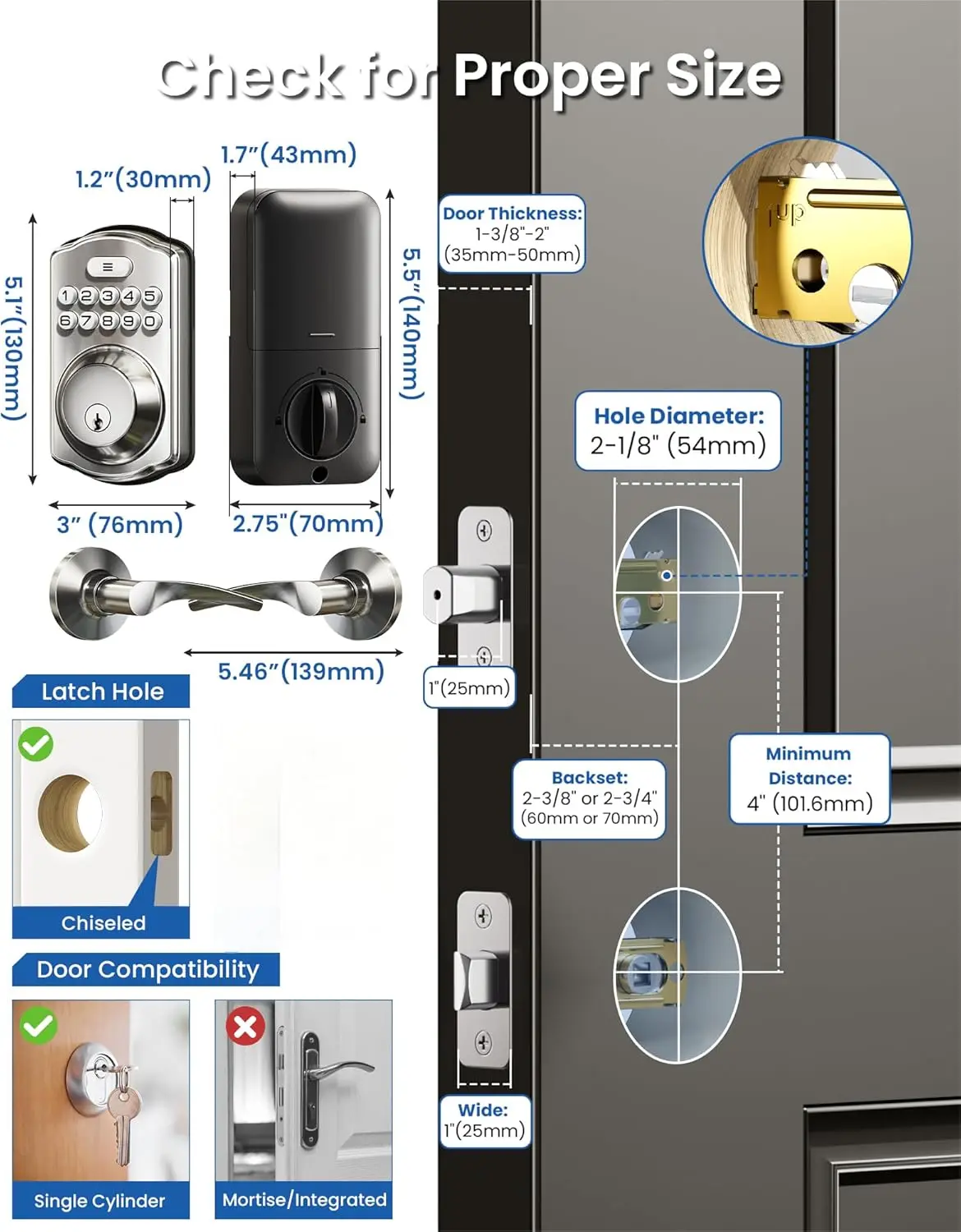 Schlüsselloser Zugang mit – Riegel mit elektronischer Tastatur, automatische Verriegelung, einfache Installation, digitales Smart-Code-Türschloss