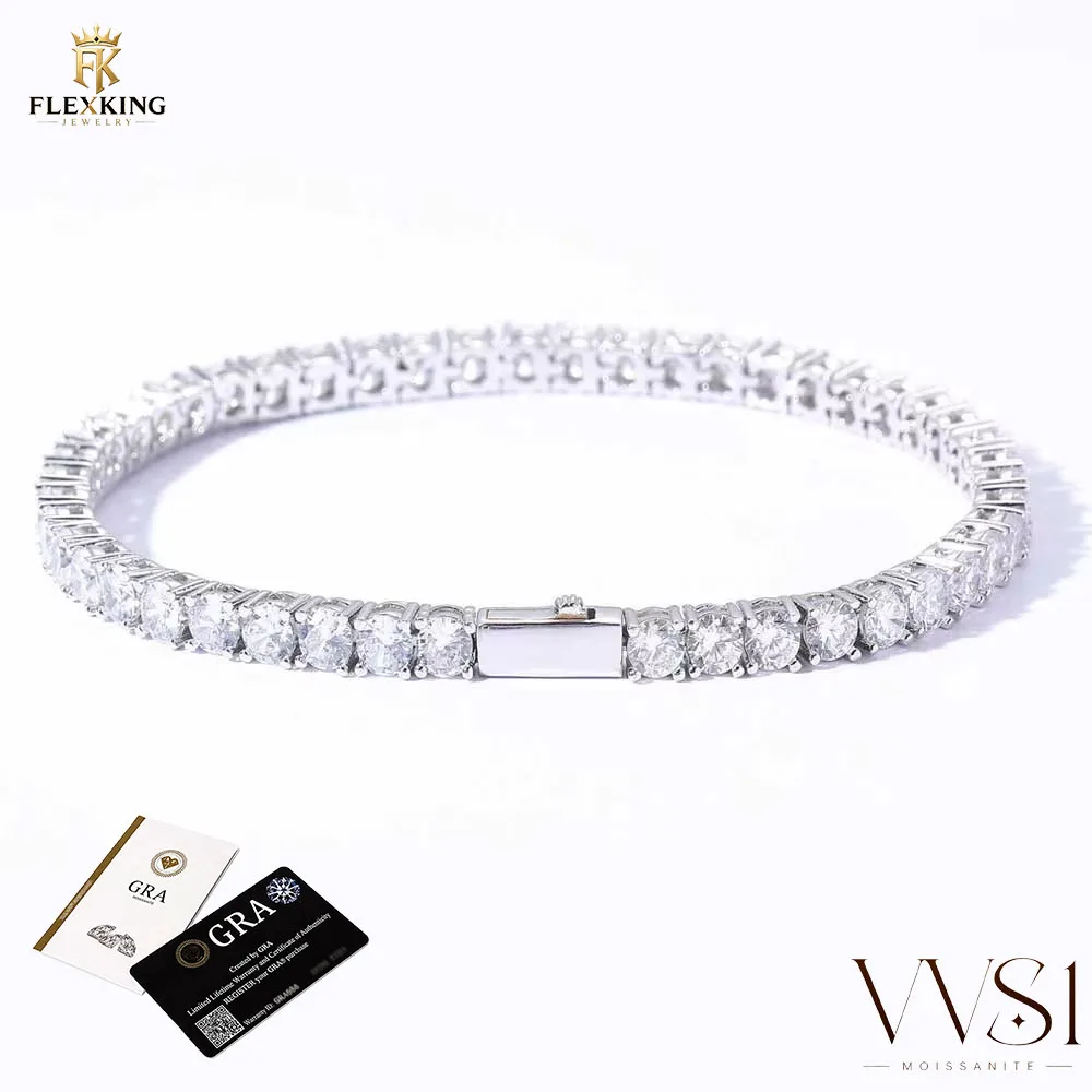 

FLEXKING 3/4/5MM Brass Moissanite Tennis Bracelet Pass Diamond Tester For Men Women Hip Hop Sparkling Wedding Jewelry