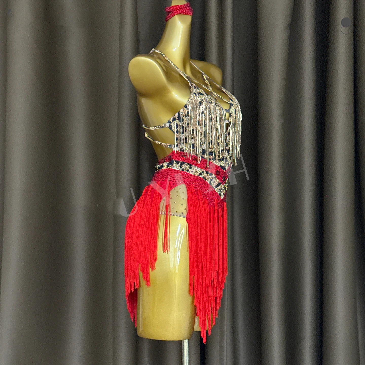 Girl Custom size Latin Dance Dresses Custom Sexy Leopard Print Backless Tassel Dress Cha Cha Samba Rumba Performance Outfit