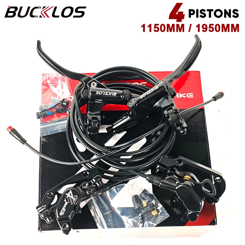 

BUCKLOS 4-Piston Bike Hydraulic Brake Power Off E-Bike Electric Scooter Disc Brake 1150mm 1950mm MTB Bicycle Brake Cycling Parts