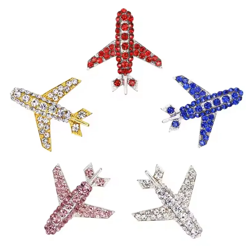 

10 pcs/lot Fashion Jewelry 40mm Rhinestone Alloy Airplane Brooch Pins