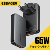 Essager 65W GaN Charger Ultra Thin Quick Charge 4.0 PD3.0 PPS Portable USB Type C Charger For Macbook Laptop iPhone 16 15 14 13