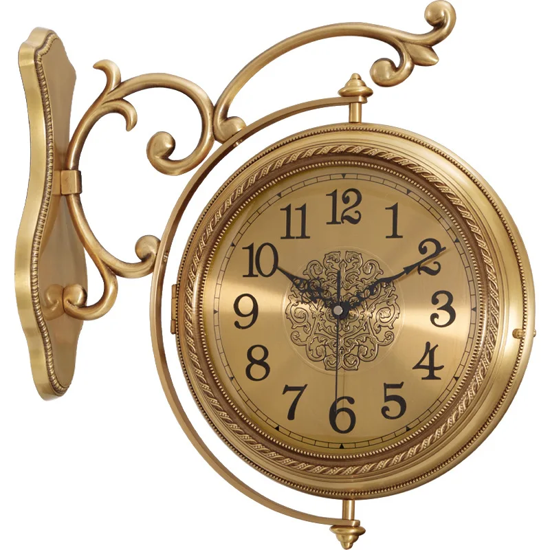 

European style metal double sided clock household wall decoration