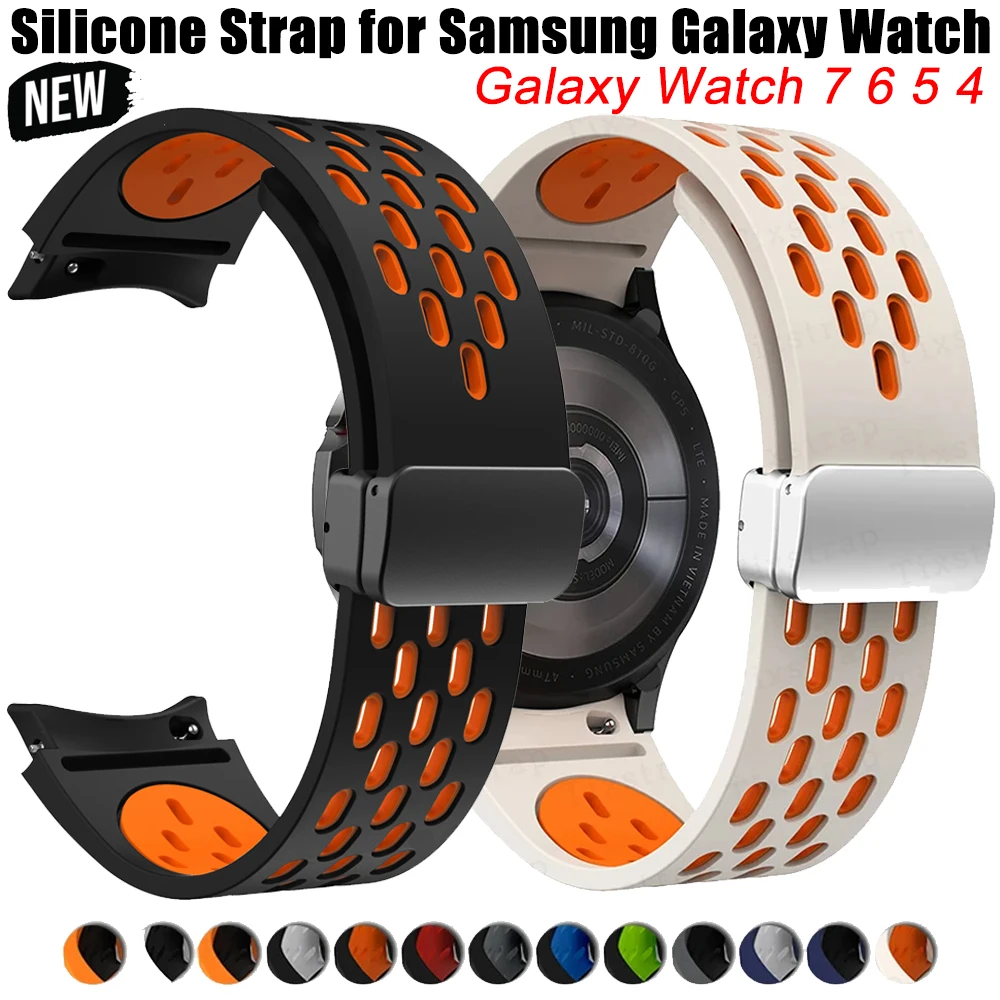 Silicone Strap for Samsung Galaxy Watch 7 6 5 4 40mm 44mm 5Pro 45mm Magnetic Buckle No Gaps Band 6 Classic 43mm 47mm 42 Bracelet