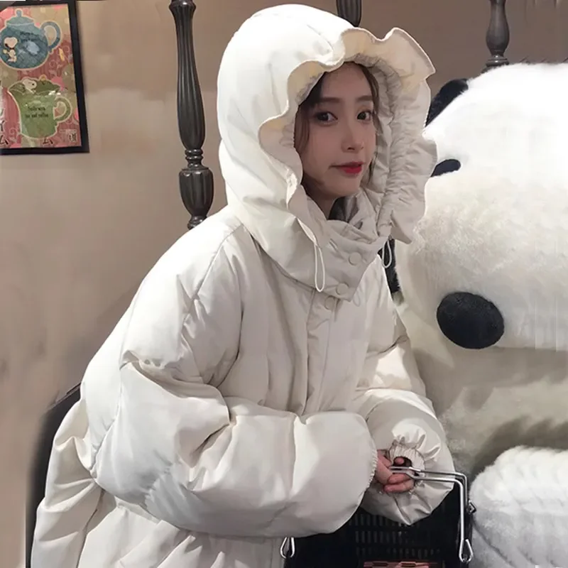

Oversize Fashion Short Winter Jacke Coat Womens Casual Warm Solid Hooded Down Parka Student Bread Overcoat 2024 New