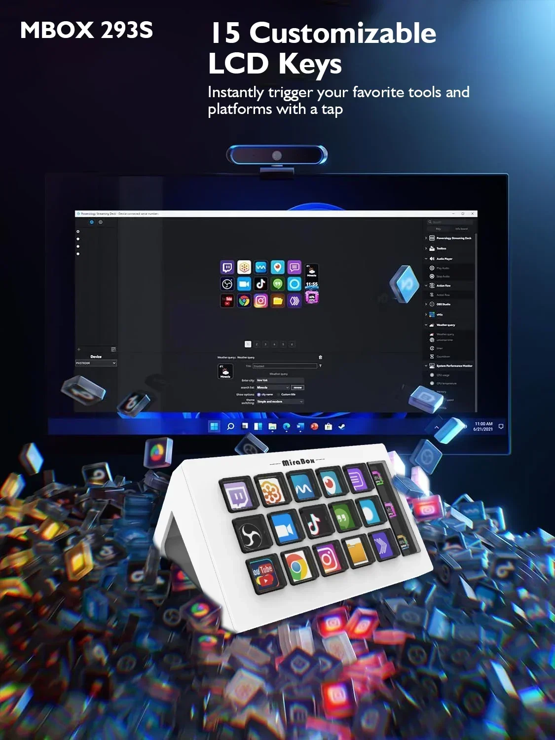 Imagem -04 - Mirabox 293s Streamdeck Teclado Visual Criação de Conteúdo ao Vivo Personalizado 15 Teclas Lcd Botão Controlador Botão Windows Teclado Giift