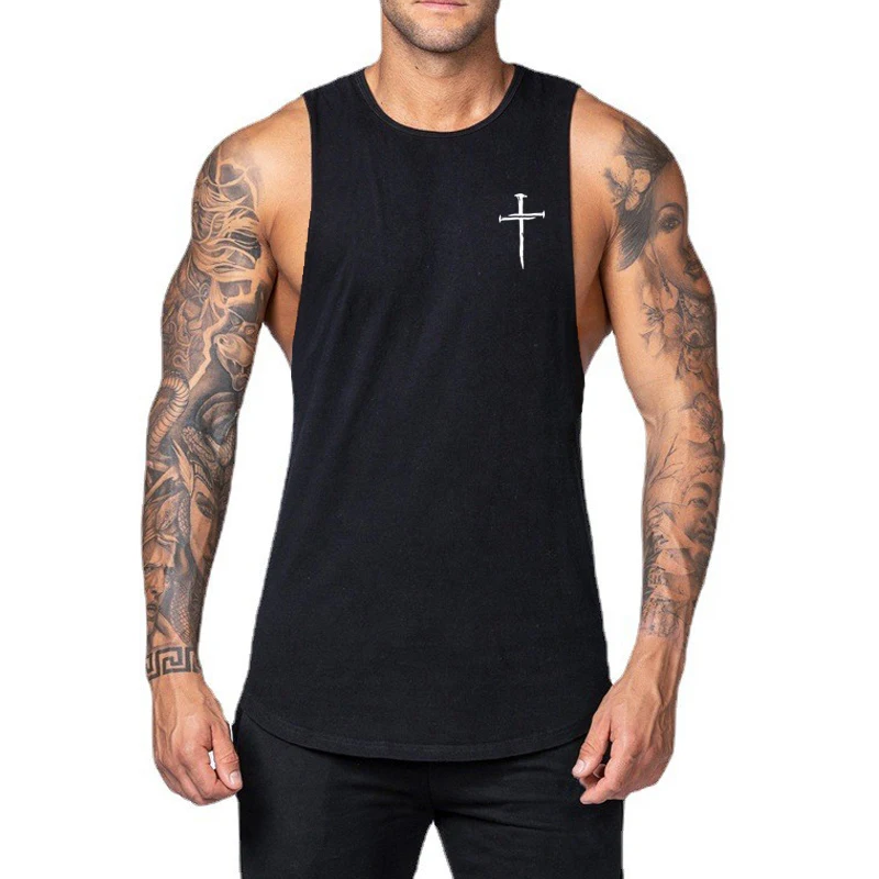 Summer Men Gym Workout Pumping iron Clothing  Muscle Sleeveles Cotton Bodybuilding black Tank Tops Pumping Iron Moisture-wicking