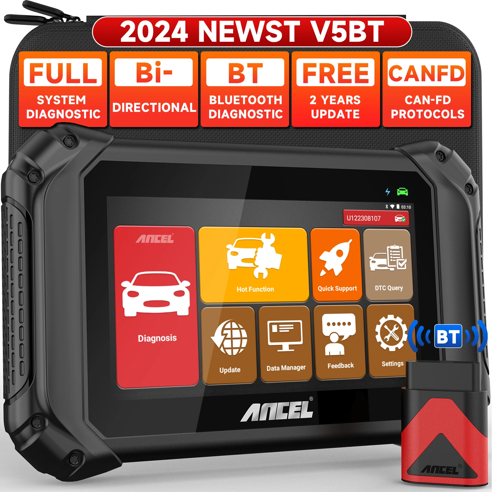 ANCEL V5 BT OBD2 Diagnostic Tool Bi-directional Control ODB OBD2 Scanner CAN FD Full System Car OBD 2 Automotive Scanner