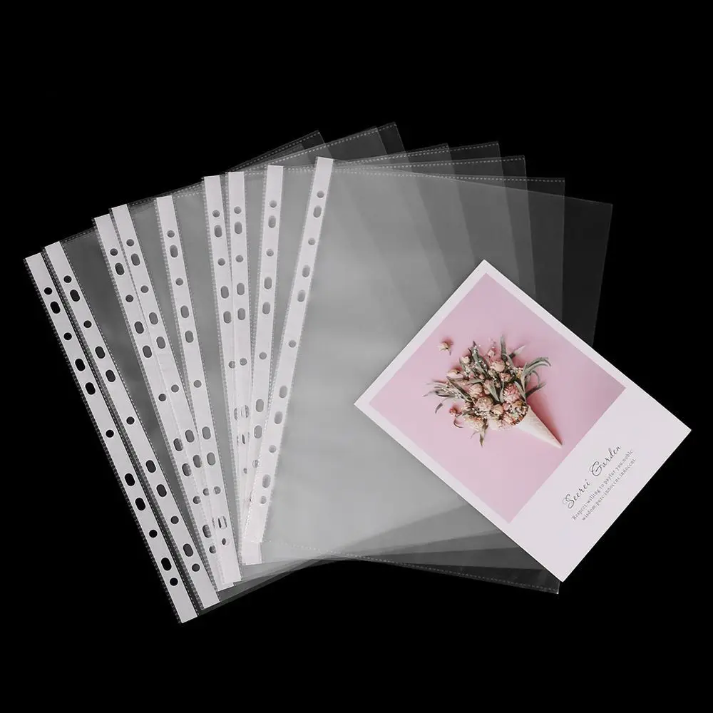 

100PCS 11 Holes A4 Loose-leaf File Pocket Loose Leaf Transparent Documents Pouch Organizer Tool Office Supplies Paper Protectors