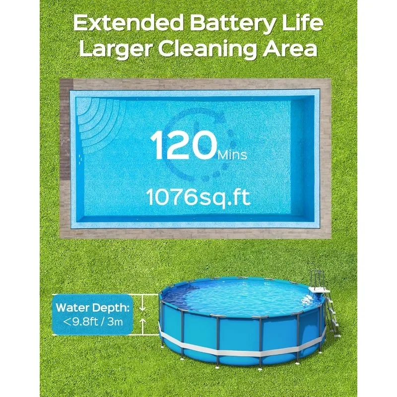 Limpador robótico de piscina sem fio WYBOT A1, aspirador automático de piscina com 120 minutos, filtros duplos, indicador LED, carregamento rápido