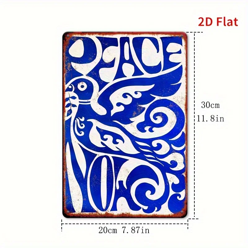 Blue Peace Dove logo pattern square vintage metal sign, suitable for home, store, cafe and garage decoration, multi-purpose