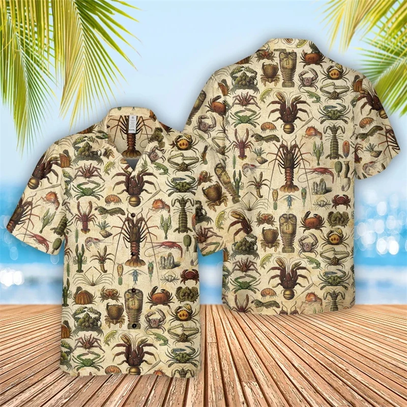 

Summer Funny Hawaiian Shirts Men Clothes Shrimp 3d Print Men's Shirt Casual Fashion Harajuku Holiday Beach Shirt Tops Clothing