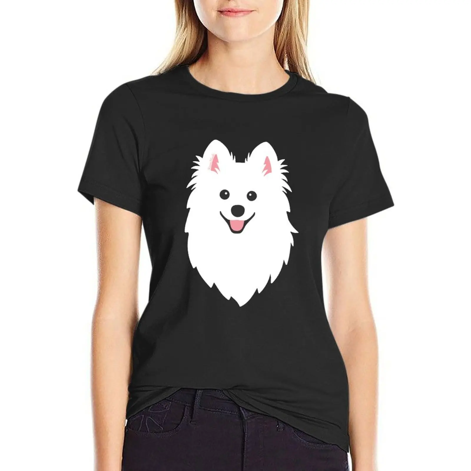 Happy Japanese Spitz Dog - Aqua T-Shirt female animal print shirt for girls korean fashion funny clothes for woman