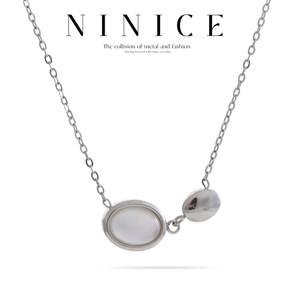 NiNice Halsketten für Damen, Edelstahl-Schmuck, natürlicher Tigerstein, Muschel-Anhänger mit wasserdichtem Design, modisch, schlicht