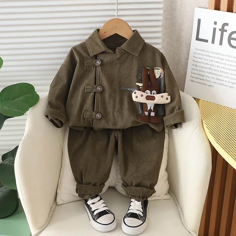 

Children Clothing 2025 Spring Autumn 2 Pieces Set cartoon Three Dimensional Rabbit Corduroy Set Boys Girls Chinese Style Suit