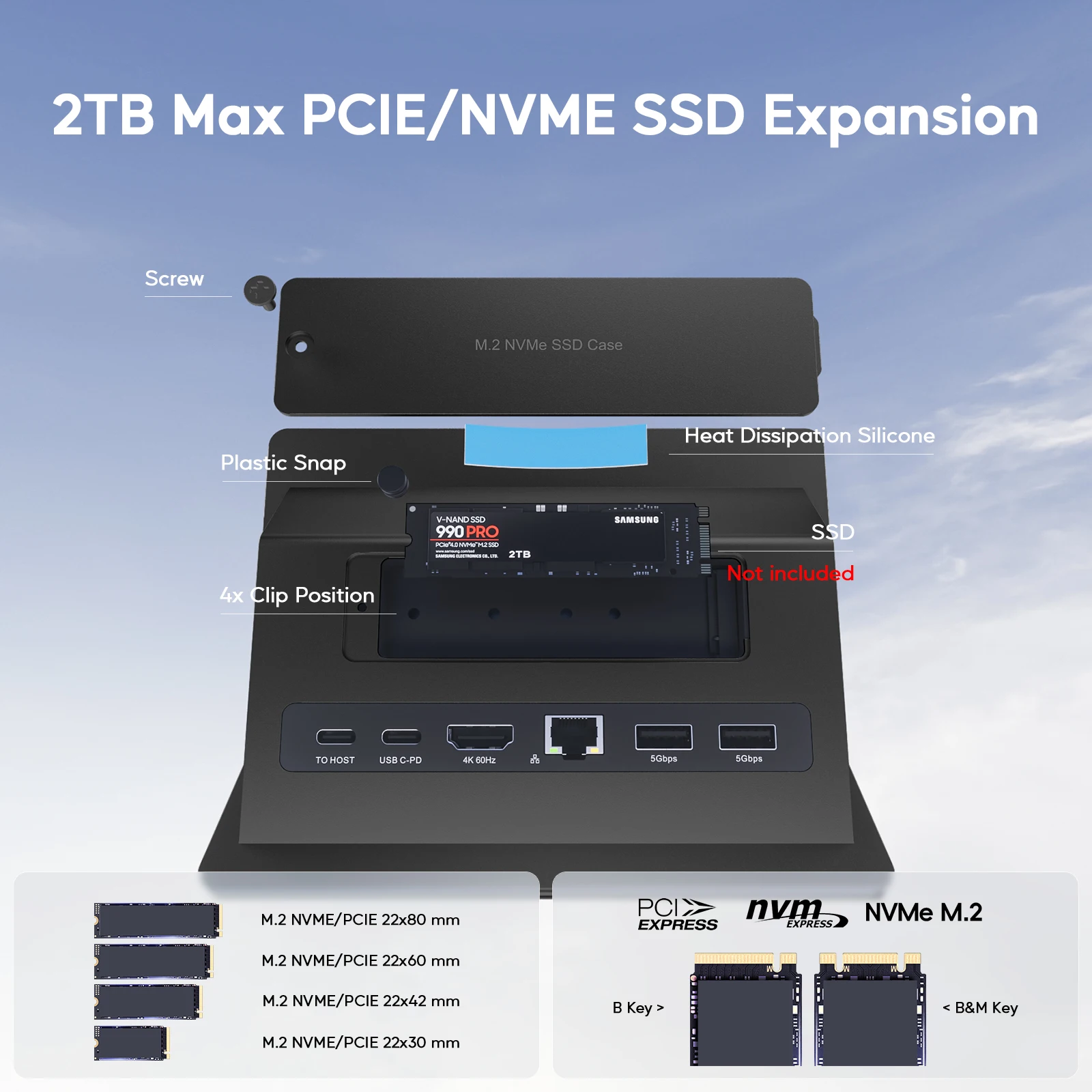 M.2 SSD 확장 기능을 갖춘 PULWTOP 노트북 도킹 스테이션, HD 4K, RJ45, USB-C 2USB C 10Gbps, SD/TF, 모든 기능을 갖춘…