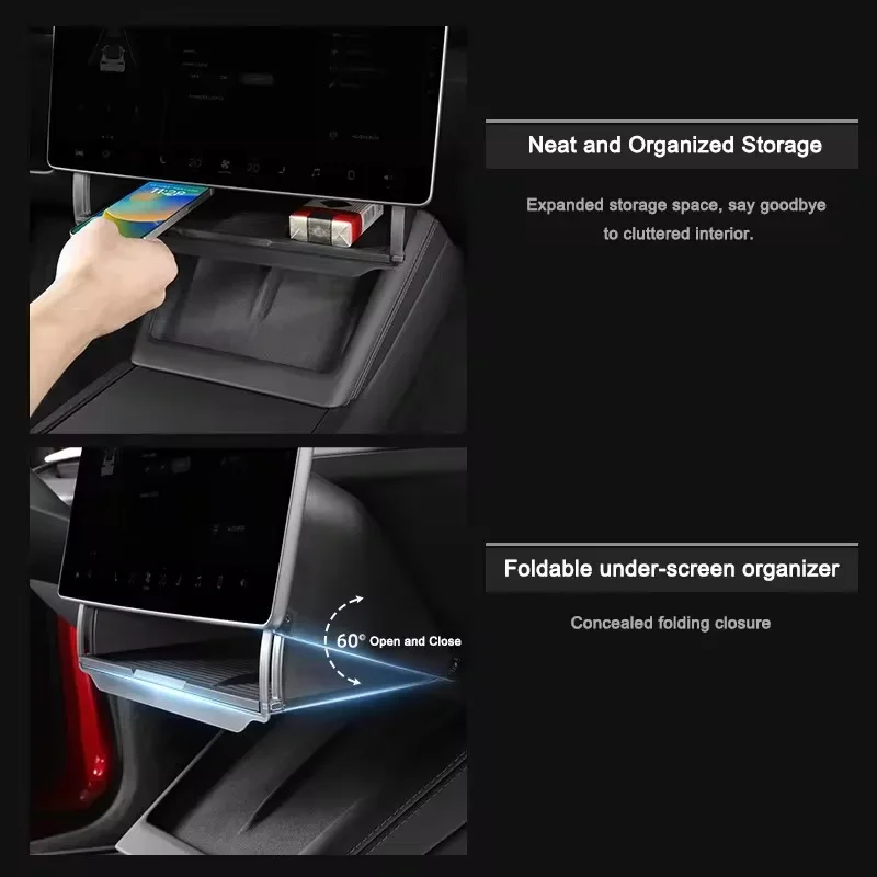 For Tesla Model 3 2024 Highland Under Center Screen Foldable Storage Box Left / Right Rudder Model3 Screen Hidden Organizer Tray