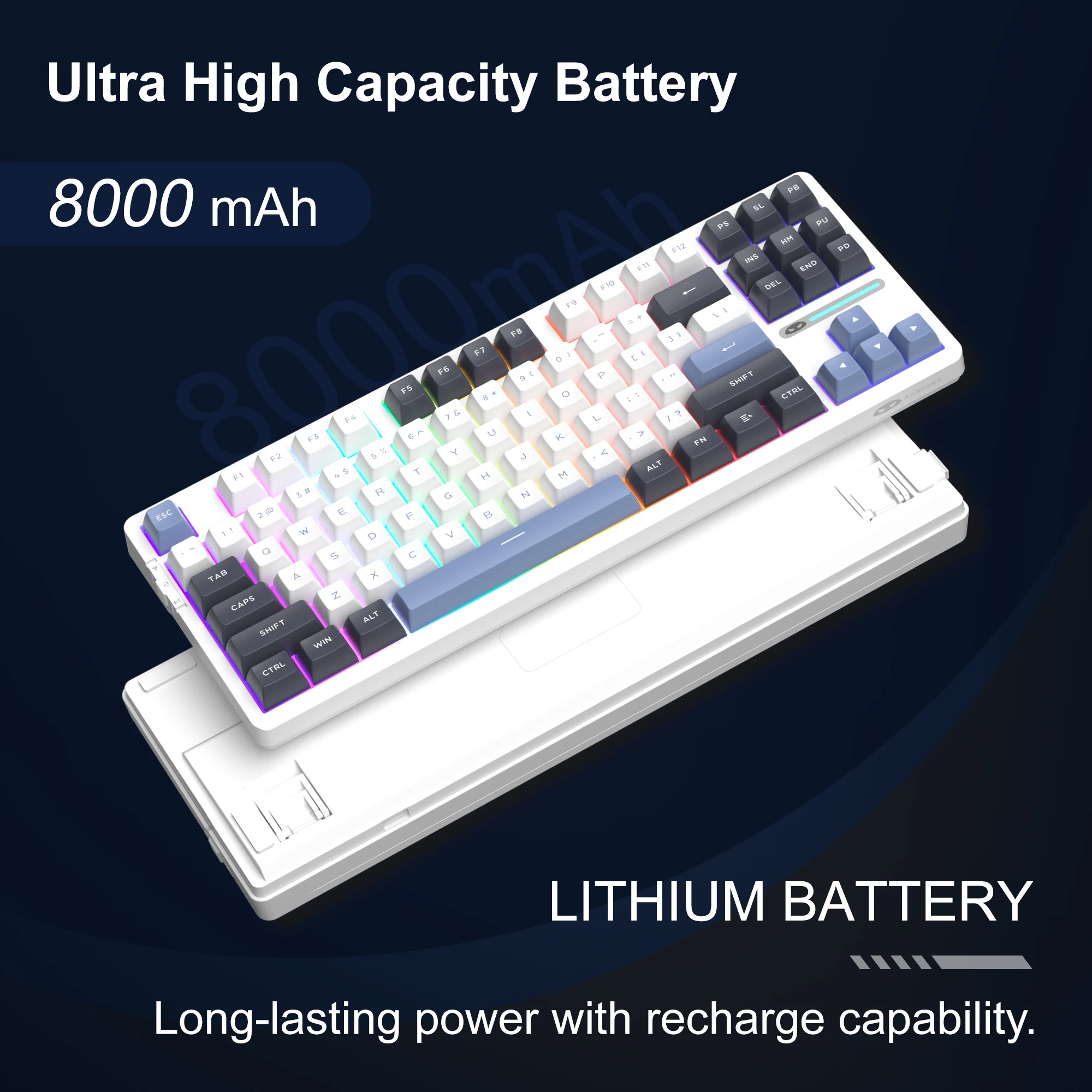 MageGee Light87 Wireless Mechanical Keyboard 2.4G/USB-C/BT5.0 Hot-swappable 87Keys RGB Gaming Gasket Keyboard for Games and Work
