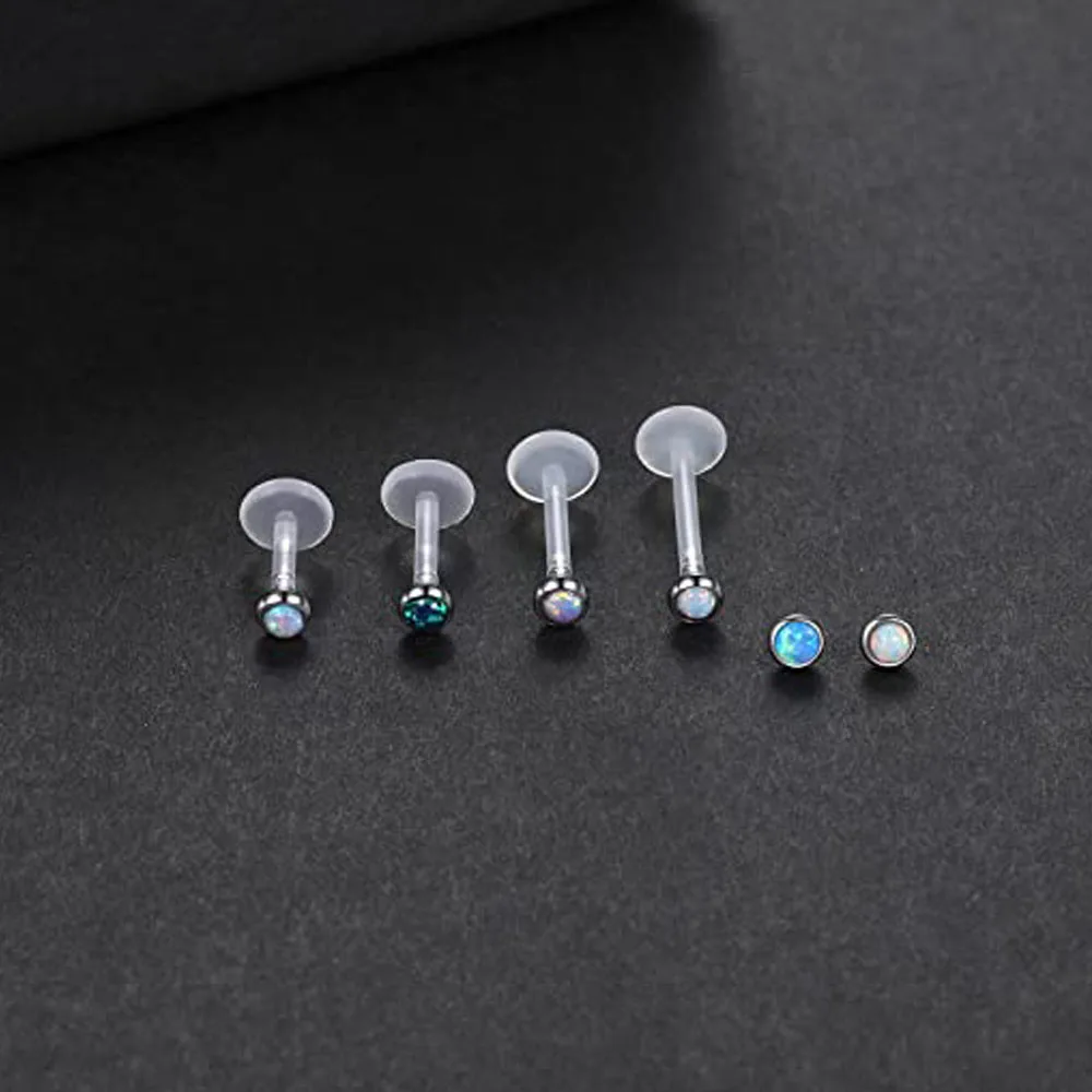 Clear Lip Rings Stud 16G Monroe Ashley Labret Medusa Plastic Piercing Jewelry Opal Helix Cartilage Earrings Retainer Sensitive