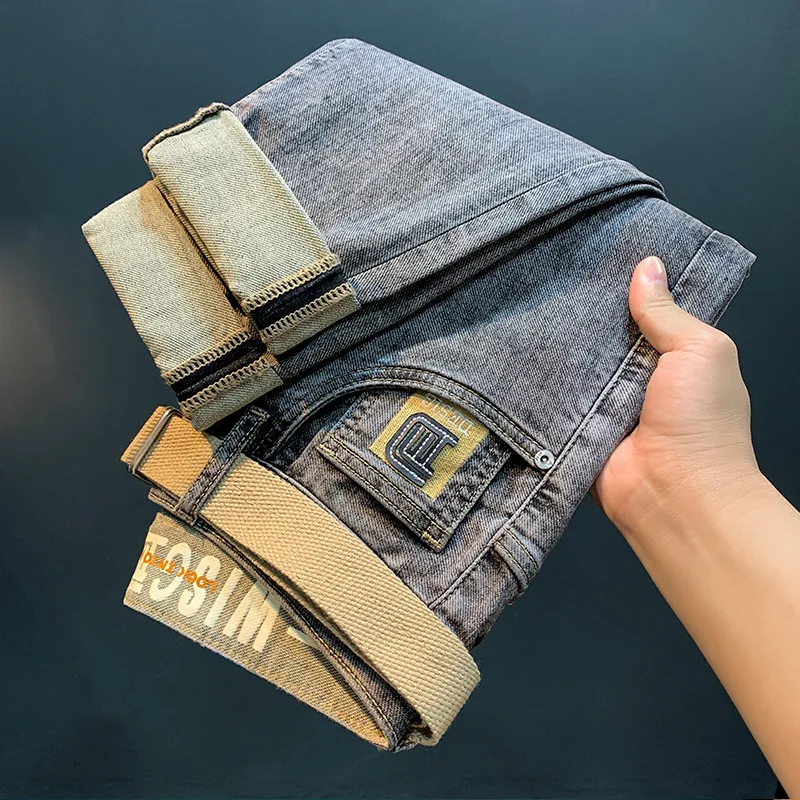 Spring and Summer New Men's Jeans Trendy Print Straight Tube Loose Elastic Casual Korean Fashion Slim Fit Harun Pants for Men