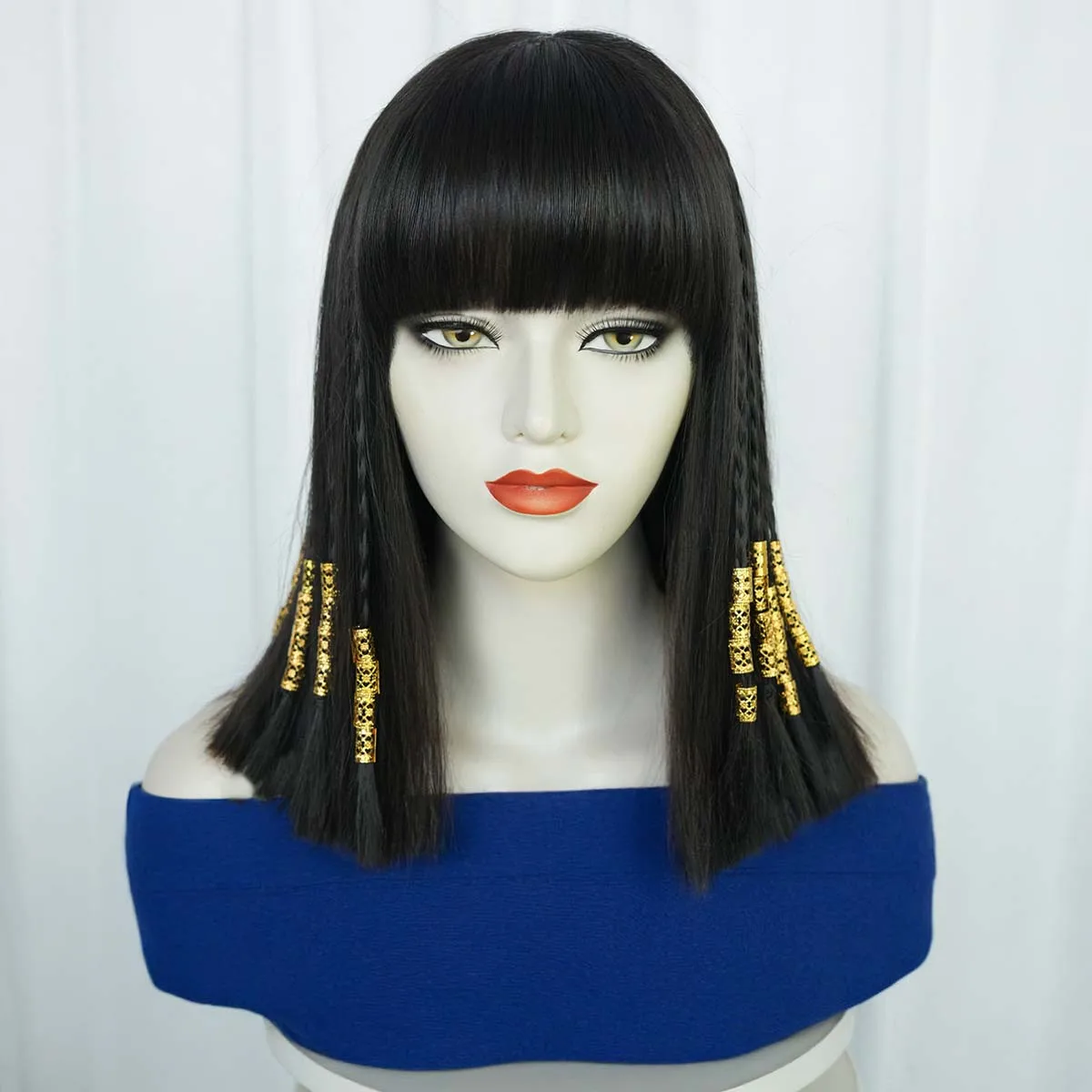Fashion Wig Women Halloween Costume Props Egyptian Cleopatra Cospaly Black Short Straight Bob Wig - view 2