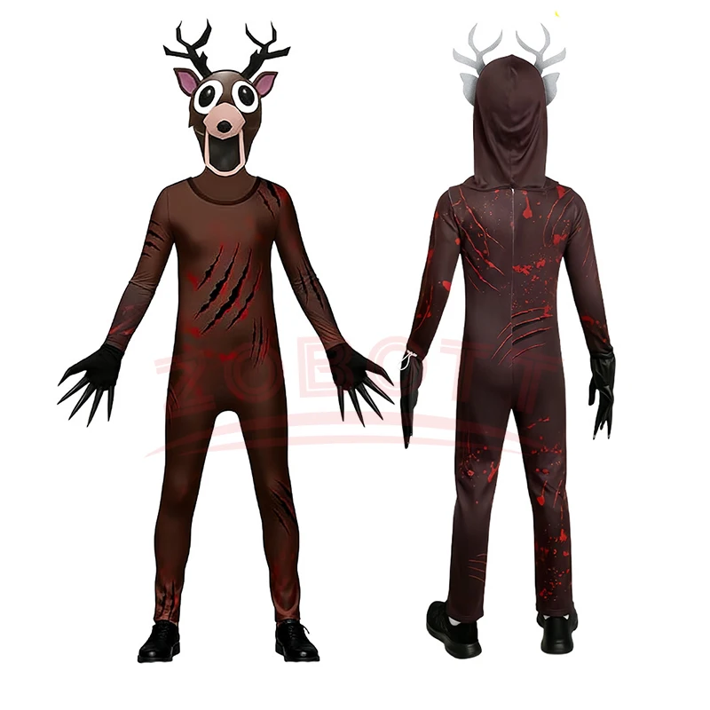 99 Nights in The Forests Deer Cosplay Jumpsuit Kids Costume Polyester Jumpsuit Mask Gloves Set Halloween Bodysuit Show Clothes