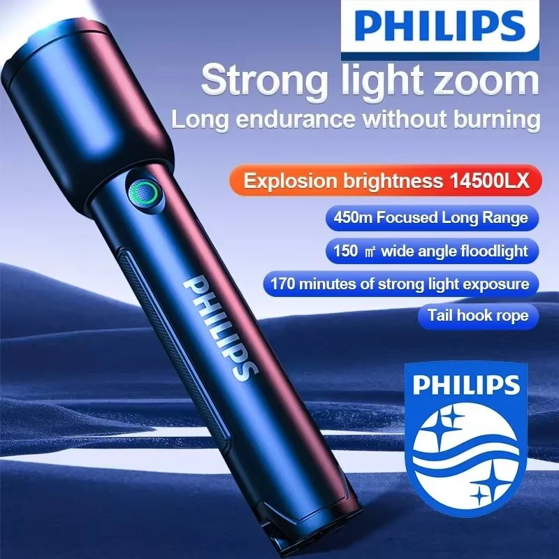 PHILIPS SFL1168 Outdoor Strong Light Flashlight Emergency Searchlight LED Explosion Flashing Flashlight Hidden Type-c Charging