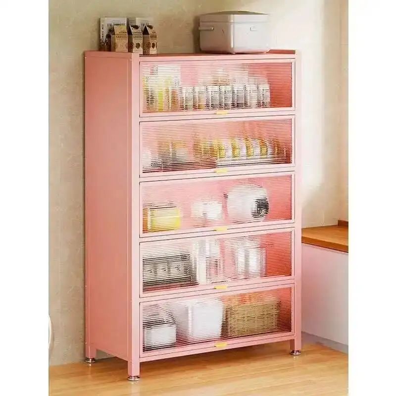 Modern Multi Carbon with Steel Kitchen Cabinets - layer Dustproof Design - Creative Pink Cabinet for Home -Simple and Stylish