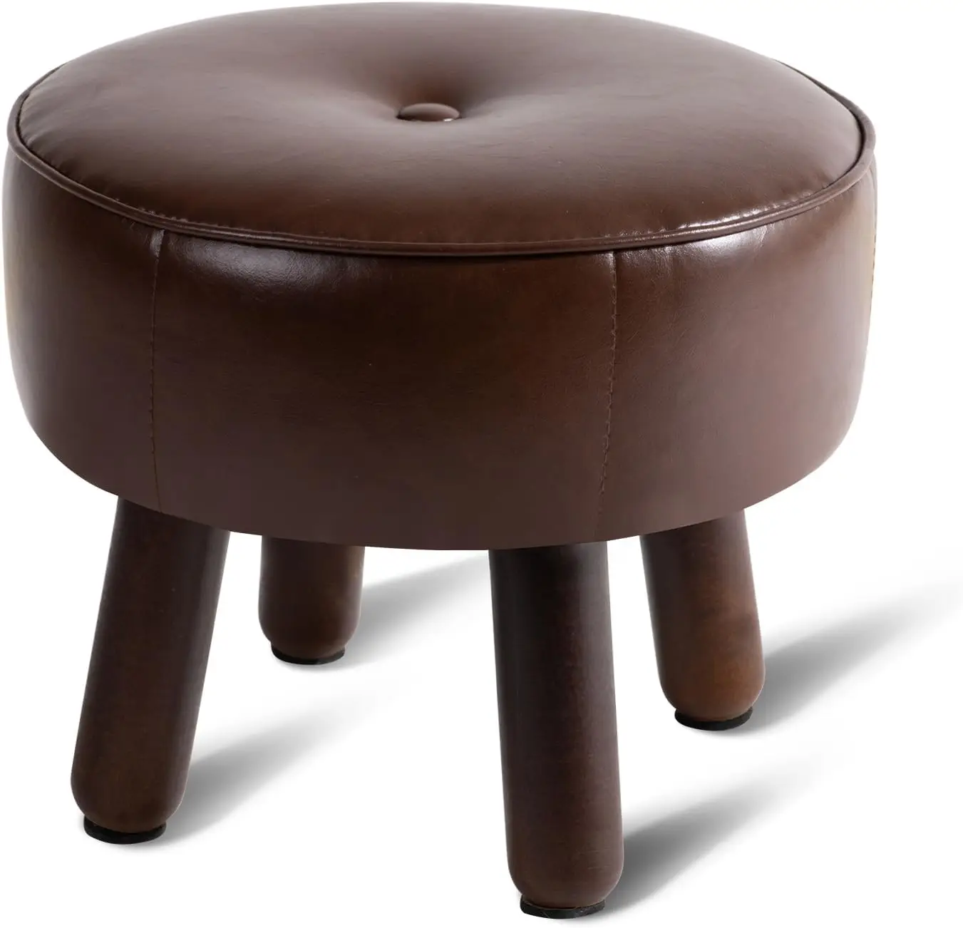 

Round Faux Leather Footstool Ottoman with Rubber Legs, 13x13x10.2 Inch for Living Room, Bedroom, Office