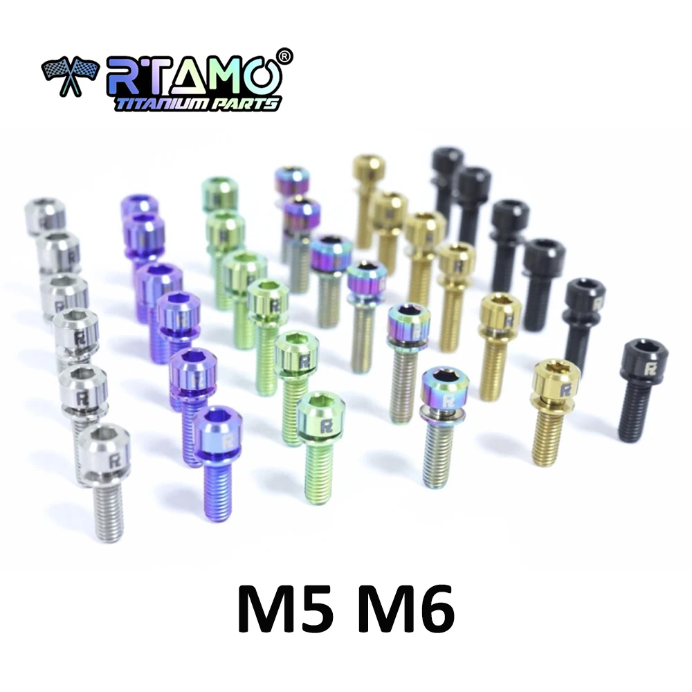 RTAMO Titanium Bolt M5/M6X16/18/20 Screw with Washer for Bicycle Stem Hnadlebar