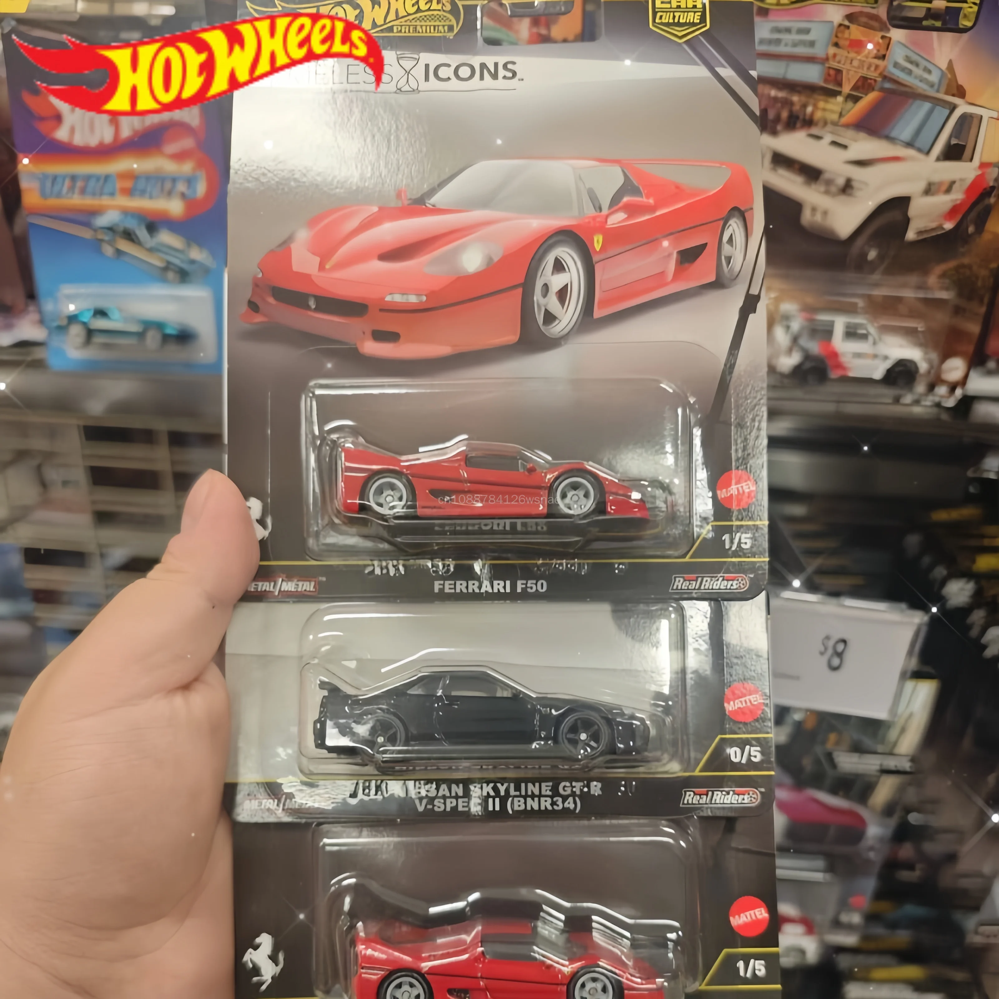 Hot Wheels FPY86 Classic Ferrari F50 Diecast Car Gold Label Car Culture GTR34 Porsche Metal Base Rubber Tires For Collectors