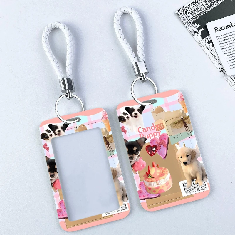 Soporte para insignia de cachorro de pastel para mujer, llavero, funda protectora para tarjeta de autobús, Protector de fotos, diseño creativo, soporte para sesión fotográfica Kpop, regalo pequeño