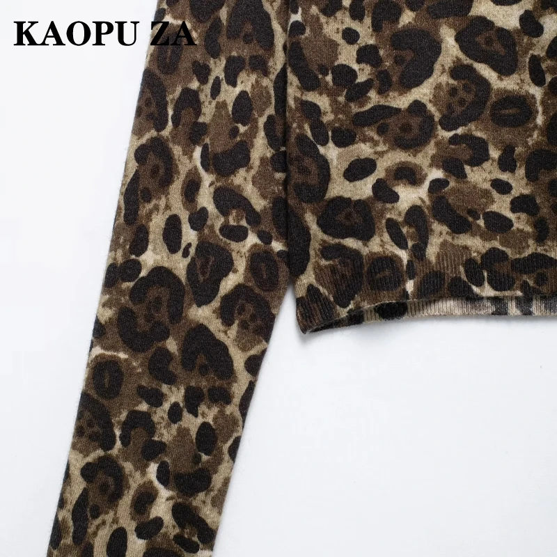 KAOPU ZA-suéter de manga larga con estampado de leopardo para mujer, Top informal con cuello redondo, moda de otoño 2024