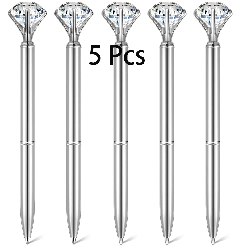 

5 Pcs Crystal Diamond Twist Metal Pen Black Ink Ballpoint Pens