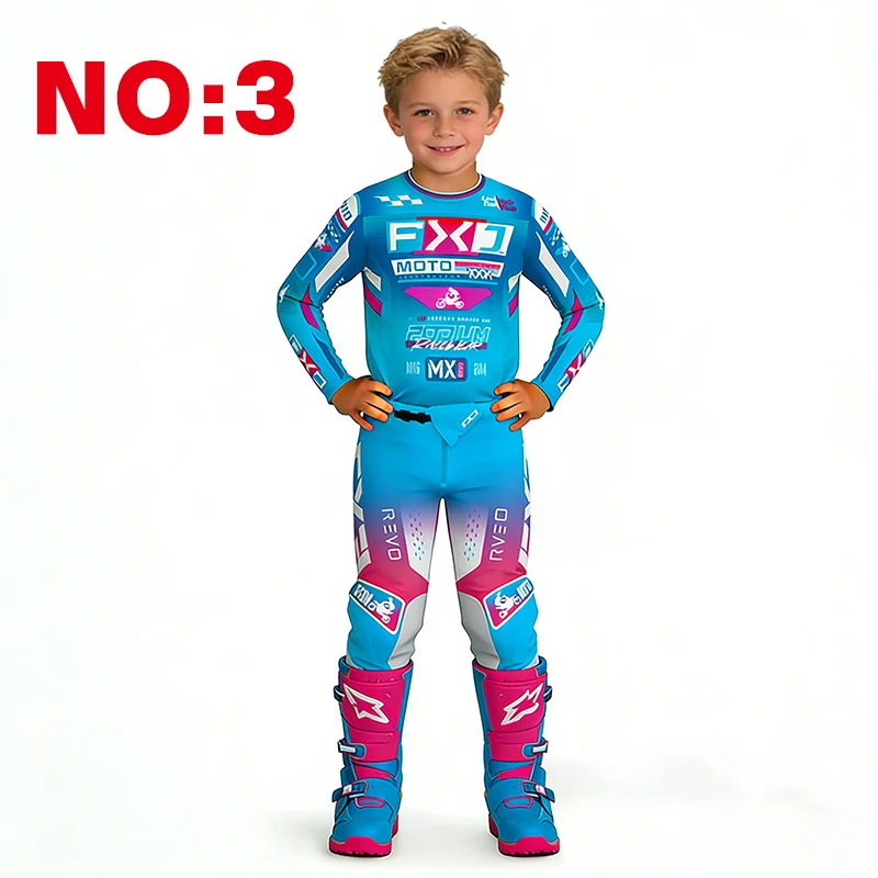 Motocross kinderset motorfiets shirt en broek kinderkleding grote jongen meisje jeugd mx uitrusting set gepersonaliseerd nummer naam racepak