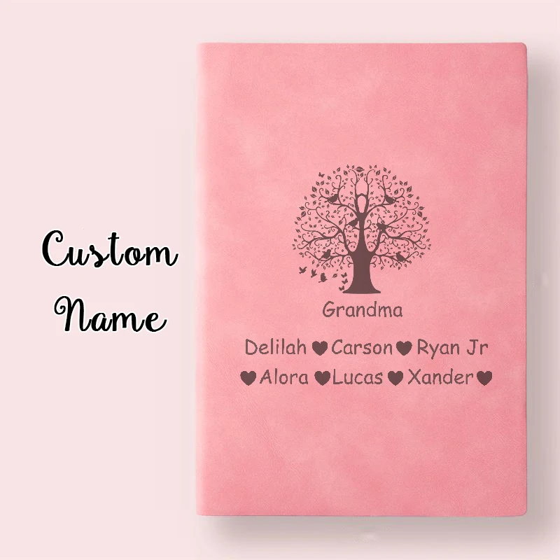 

Grandma Notebook Cute Lined Notebook Grandma Gifts Pink Floral Custom Name Kids Personalized Design Engraved Leahter Journal