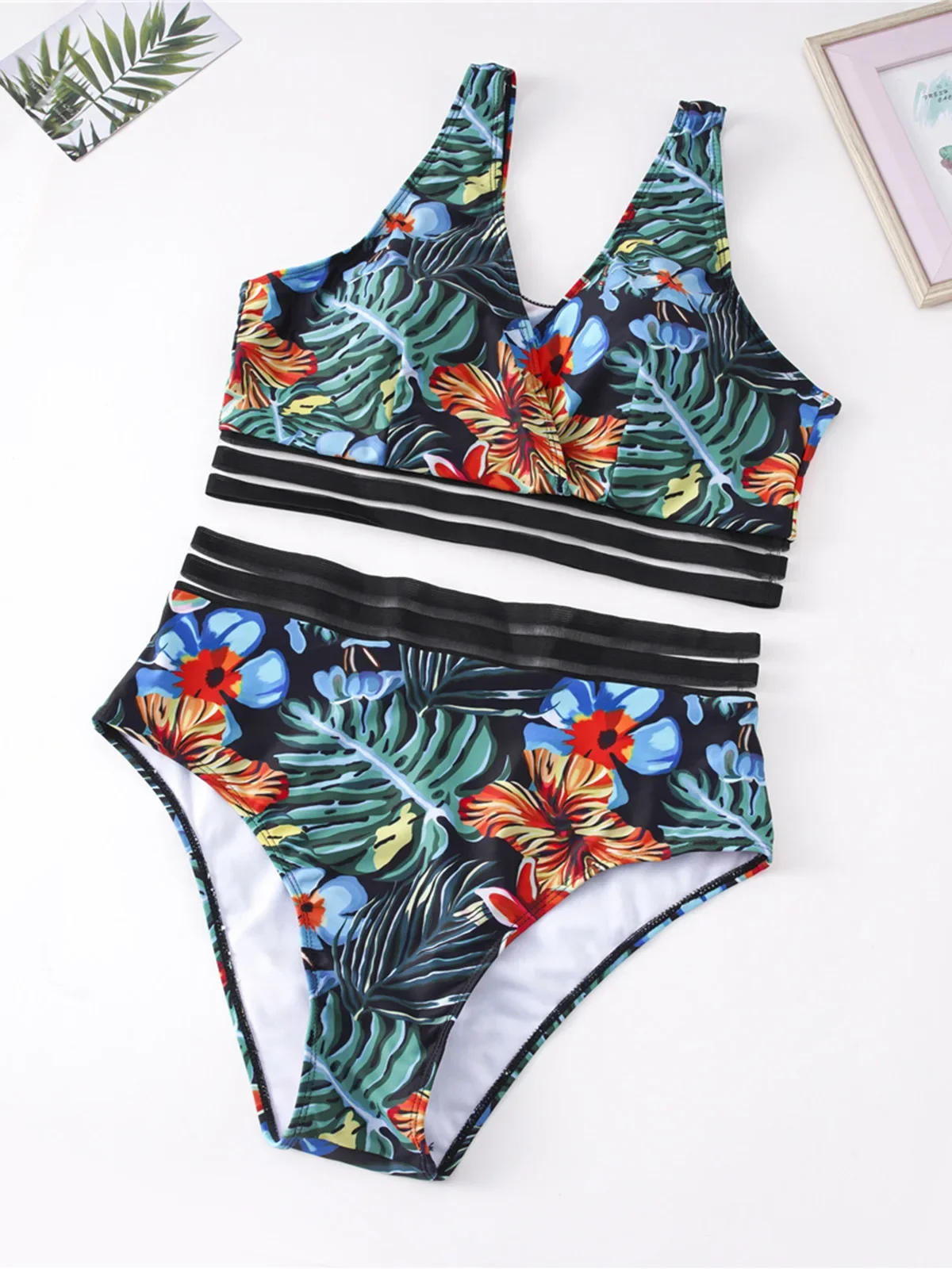 0XL - 4XL New Printed Bikini Plus Size Large Size Swimwear Women Swimsuit Female Two-pieces Bikini set Bather Bathing Suit V3893